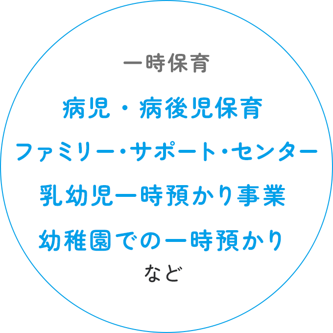 一時保育 病児・病後児保育 ファミリー・サポート・センター 乳幼児一時預かり事業 幼稚園での一時預かりなど