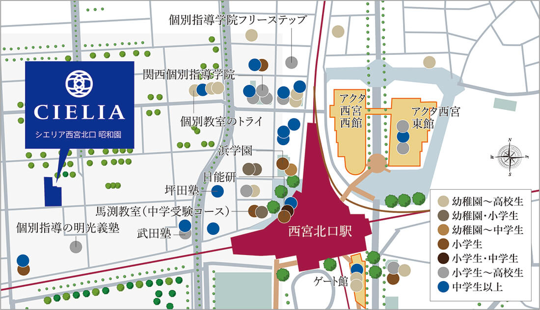 「西宮北口」駅周辺塾マップ